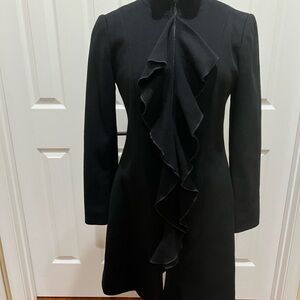 Nicole Miller Ruffled Wool Zip Car Coat